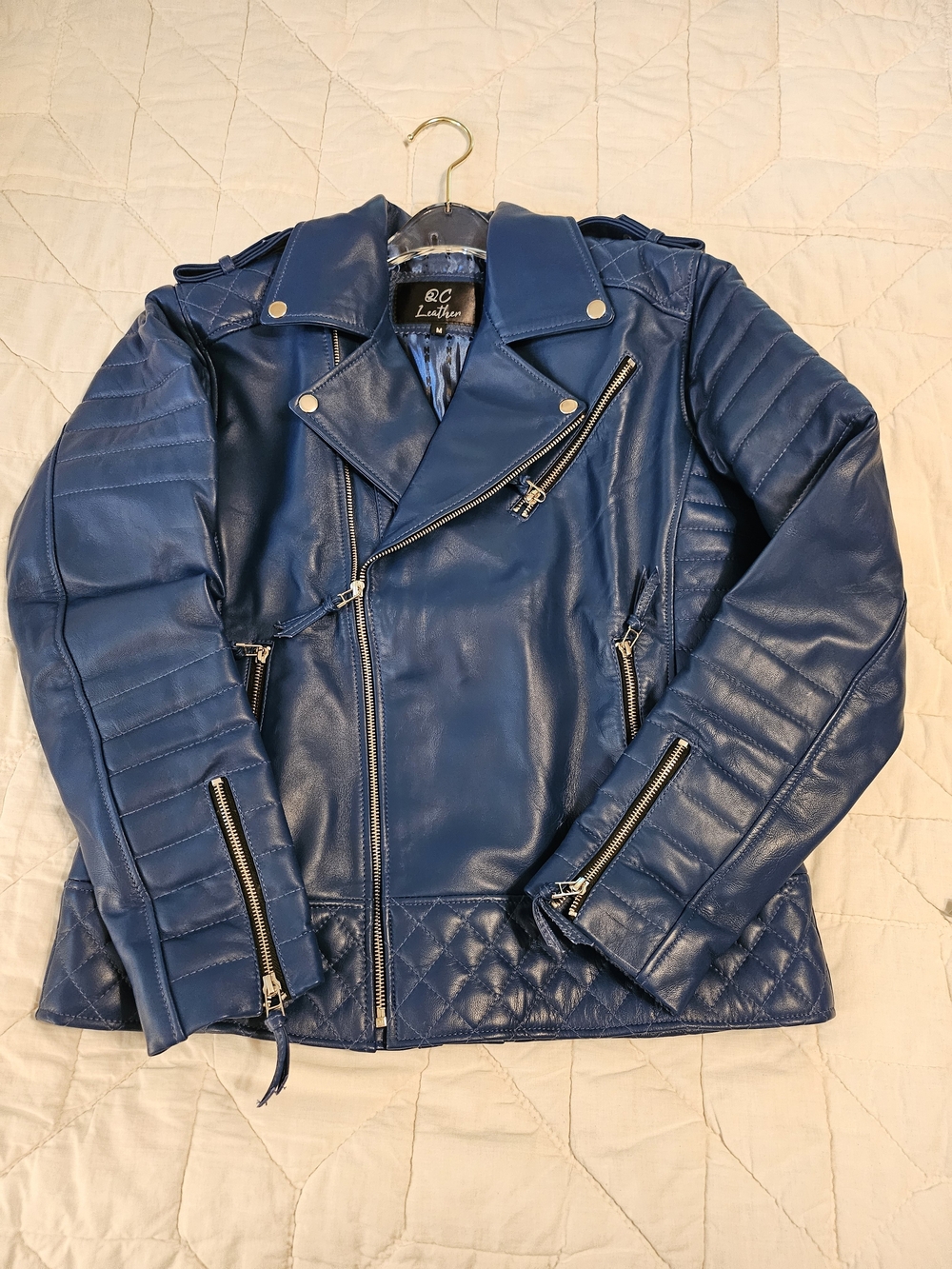 QC Leather- Quilted Biker/ Moto Jacket - Size M